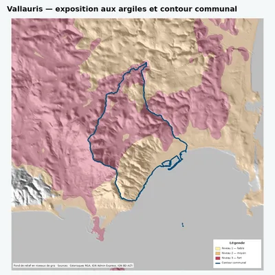 Carte argiles RGA de Vallauris avec contour communal