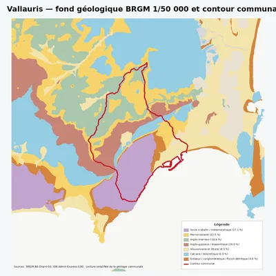 Carte géologique BRGM de Vallauris avec contour communal