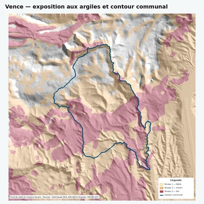 Carte des argiles sur la commune de Vence