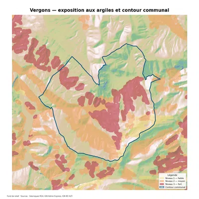 Carte d’exposition au retrait-gonflement des argiles à Vergons