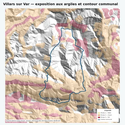 Carte argiles RGA de Villars sur Var avec contour communal