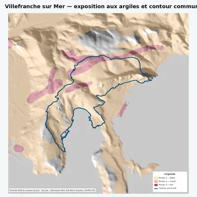 Carte argiles RGA de Villefranche sur Mer avec contour communal