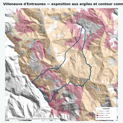 Carte argiles RGA de Villeneuve d\ avec contour communal