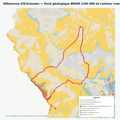 Carte géologique BRGM de Villeneuve d\ avec contour communal